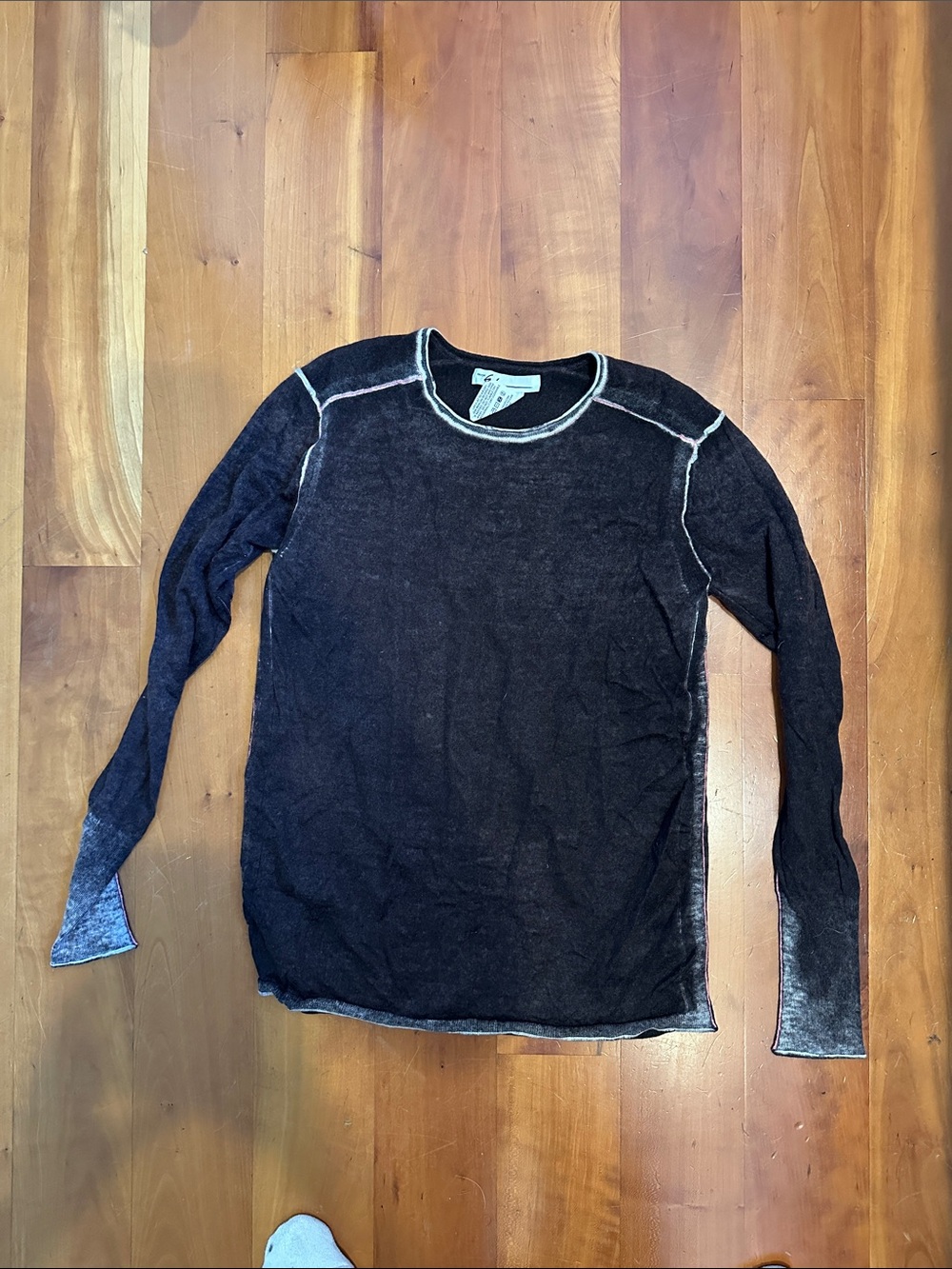 Men's Long-Sleeve Crewneck Shirt in Washed Black with Contrast Stitch